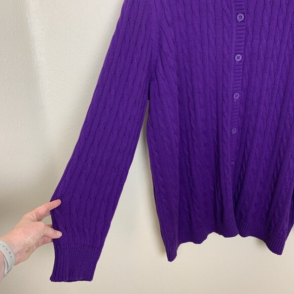 Woman Within Cardigan Sweater 3X 30 32 NWOT Purple Cable Knit Long Sleeve Button - Picture 6 of 13